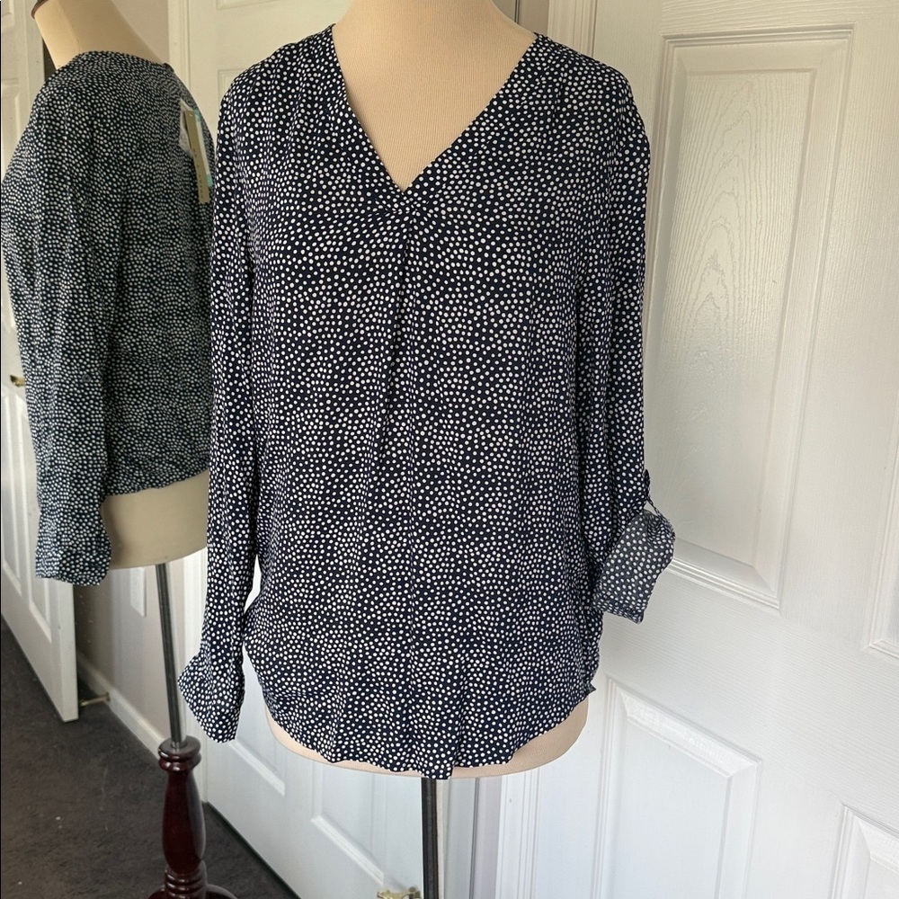 Brina & Em Lemmy Top V-neck Navy Patterned Blouse - Picture 3 of 12